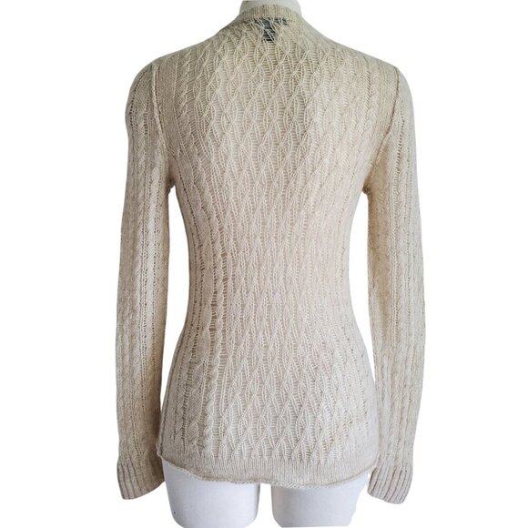 AQUA Cashmere Sweater Open Weave Cream Color Cable Knit Lightweight Size XS - Picture 2 of 13